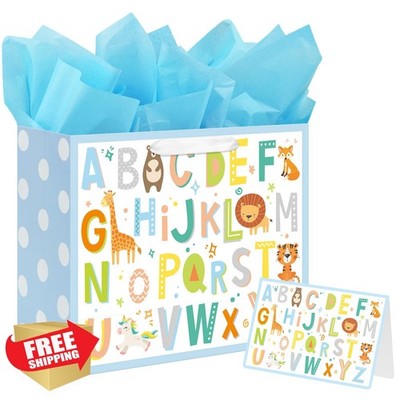 Laidans 13'' Baby Boy Gift Bag ABC Alphabet Animal w/ Tissue Card