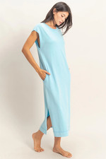 Double Zero Mineral Washed Casual Summer Tee Midi Dress Women's in Blue