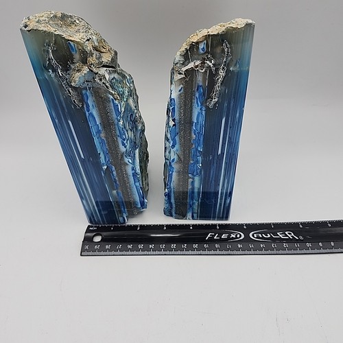 2er Set - Blau gebänderter Achat Kristall Stein Buchstützen Qualität Kristall Geode 9,3 Pfund - Bild 5 von 6