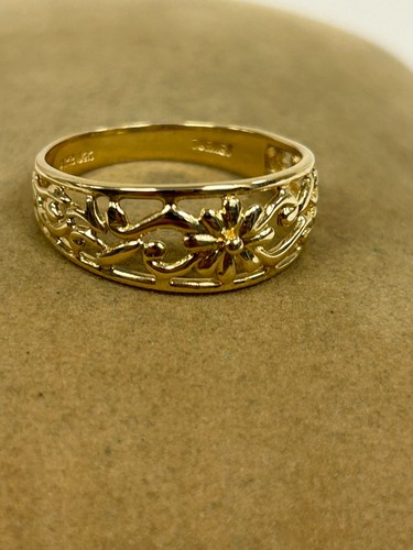 ENCANTADOR ANILLO BANDA DISEÑO FILIGRANA FLORAL ORO AMARILLO 14K TALLA 9.5 - Imagen 12 de 15