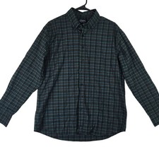 Chaps Dress Shirt Button Down Long Sleeve Mens Large Green 0673