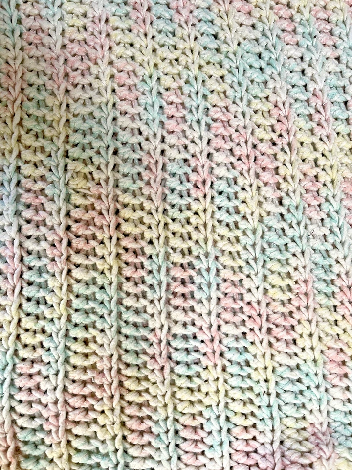 Vintage Handmade Crochet Baby Afghan Crib Blanket Soft Pastel Colors 36" X 34" - Image 3 of 3