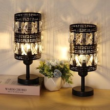 Set of 2 Black Crystal Table Lamps Decorative Desk Lamp for Bedroom Living Room