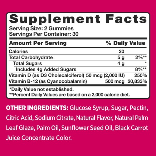 Pink Uplifting B12 + D3 Gummies, Dietary Supplement, 60 Gummies - 第 3/9 張圖片