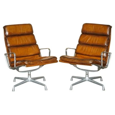PAIRE DE FAUTEUILS HERMAN MILLER 1977 CHANEL NYC SOFT PAD CUIR TEINT À LA MAIN EA216 - Photo 1/4