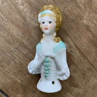 Antique Vintage Rare Porcelain Pin Cushion Half Doll Lady Collector German 7.5cm