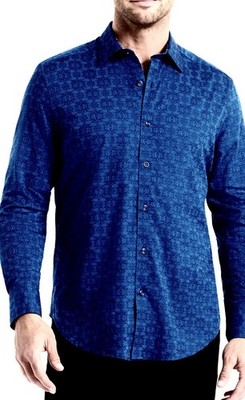 ROBERT GRAHAM: 100% COTTON CLASSIC FIT PLAYFUL LIGHT & DARK NAVY L MSRP $188 NWT