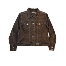 Harley Davidson Womens XL Brown Corduroy Trucker Jacket Embroidered Logo Biker