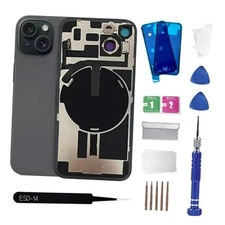 15 Back Glass Replacement with Wireless Charging Flex Cable and Camera Black