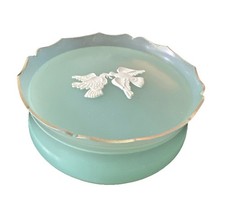 VTG Avon Rapture Powder Jar - Green Plastic Container W/Doves & Gold Trim 1960s