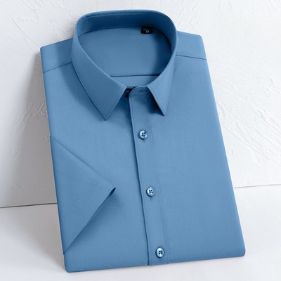 Mens Short Sleeves Shirts Business Summer Bamboo Casual Dress Elastic Shirts Top