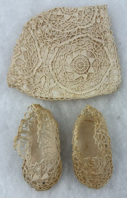 Antique Hand Crocheted Baby Bonnet and Botties Set