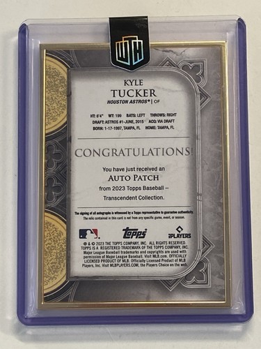2023 Topps Transcendent Kyle Tucker game used patch auto Astros #/15 - Picture 2 of 2