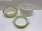 Vintage Milk Glass Set Fire-King Casserole, Hazel-Atlas Creamer & Bowls