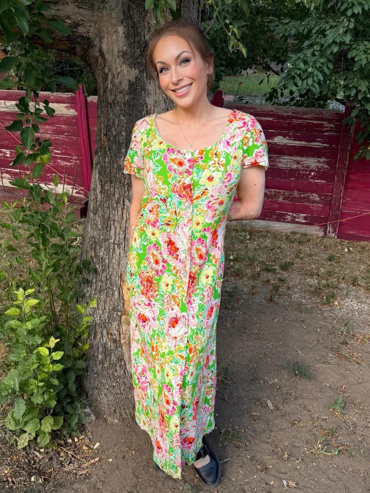 Vibrant Floral Coldwater Creek Fully Lined Linen Dress- Size 10 - Image 2 of 4