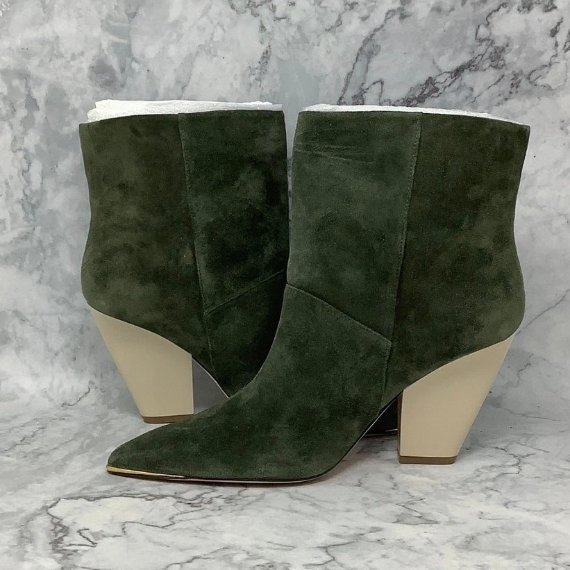 Botín Tory Burch Para Mujer 8 M Gamuza Oliva Cuero Lila Punta K1-6 Foto 4 de 4