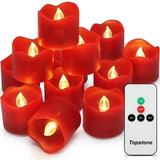 Red Remote Control Flameless Tealight Candles,CR2450 Battery Powered Votive C...
