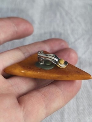 Vintage Art Déco Bakelit Catalin Ohrclips Butterscotch Dreieck mit Schnitzerei
