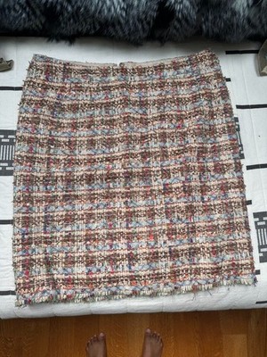 Auth. Chanel Vintage Tweed Skirt - browns, pastels/pinks sz. FR 44