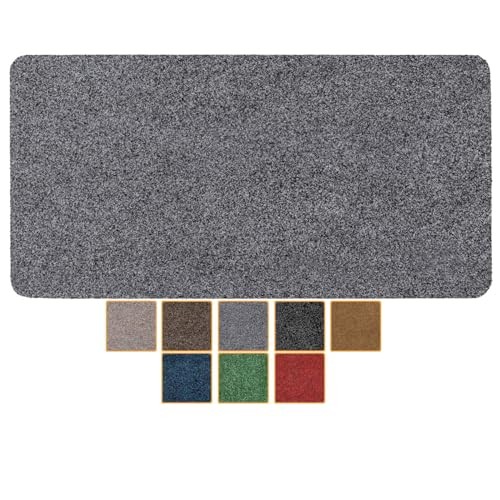 Paillasson anti-salissures lavable ANRO Poet en coton gris 40x60 cm