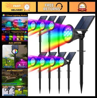 Color Changing Solar Spot Lights - 14 LED RGB Outdoor Landscape Lights, 8 Pack,