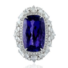 Tanzanite Cocktail Ring 18kk White Gold Diamond Handmade Jewelry