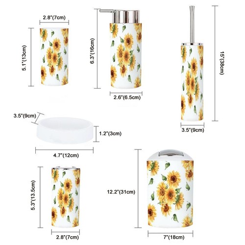 Bathroom Accessory Set 6 Piece Sunflower Yellow Summer Repeating Toothbrush H... - Picture 5 of 5