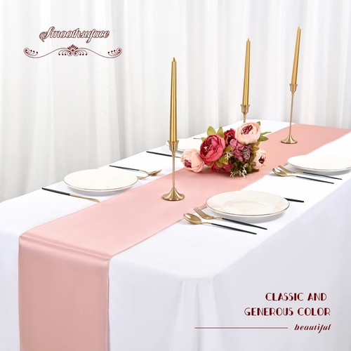 12 Pack Rose Gold Satin Table Runner,12 x 108 inch Long Premium Smooth Table ... - Picture 3 of 9