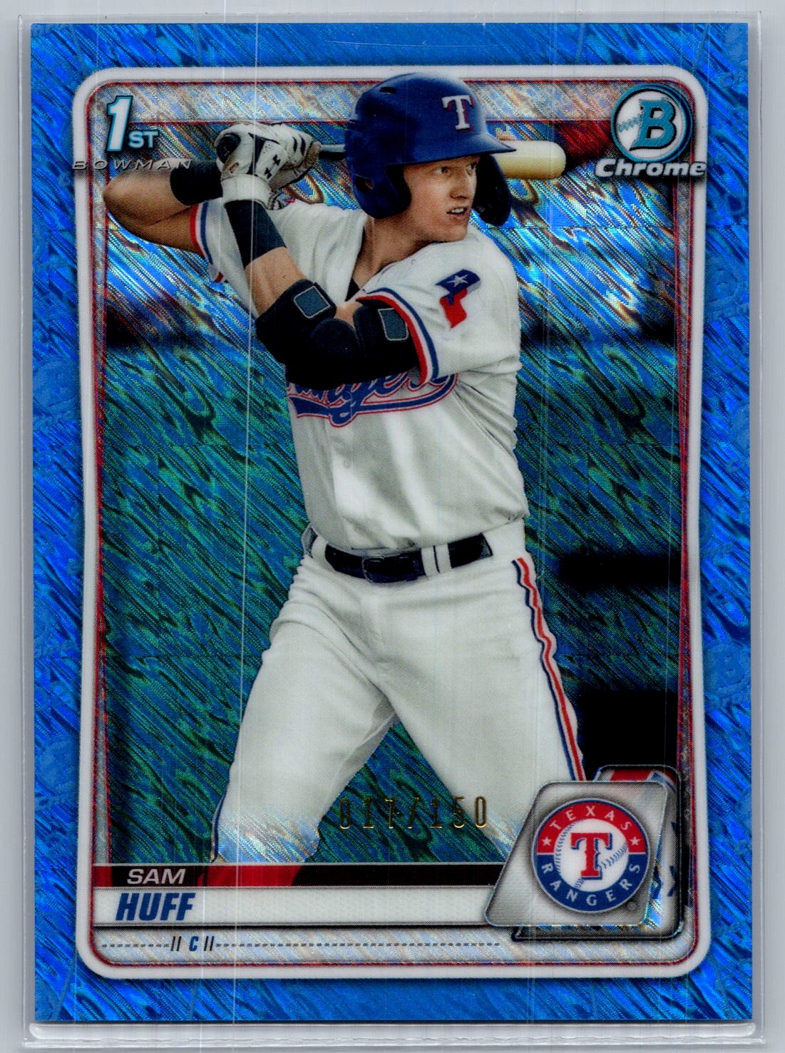 2020 Bowman Chrome 1st #BCP-33 Sam Huff  Blue Shimmer Refractor  /150 Texas