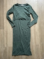 Mamalicious Khaki Ribbed Maternity & Nursing Midi Dress – Size M