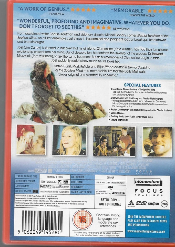 Eternal Sunshine Of The Spotless Mind DVD POSTED 48 HOURS TRACKED - Image 2 of 2