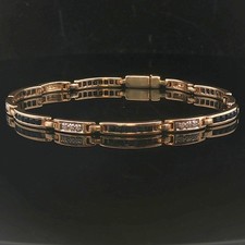 14k Yellow Gold Blue Sapphire and Diamond 10.5g Vintage Bar Link Bracelet 7.25"