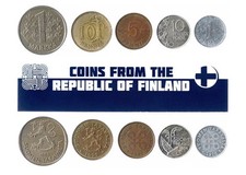 Republic of Finland 5 Mixed Coins, 1 Penni to 1 Markka,Suomi Currency Since 1963