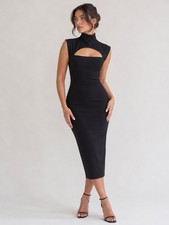 Nookie Women’s Black High Neck Cutout Bodycon Midi Dress Size L