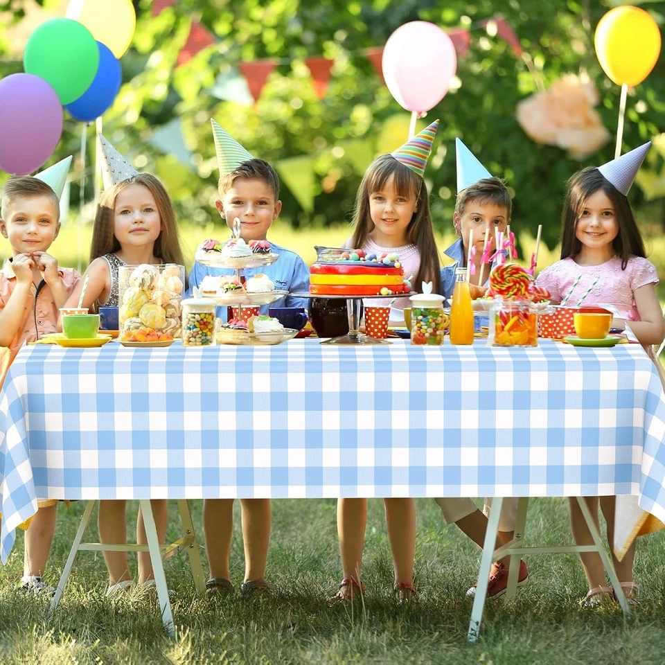 2 Pack Blue Gingham Tablecloth, Disposable Plastic Light 2 Pack,  - Image 3 of 4