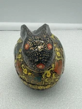 Kashmiri Papier Mache Black Rabbit Trinket Box Hand Painted 