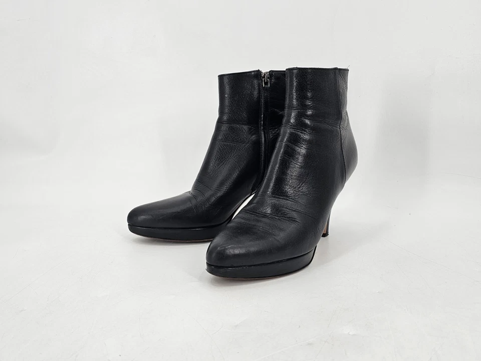 Prada Black Leather Ankle Boots Pointed Toe Kitten Heel Made In Italy Size 39 - Изображение 4 из 4