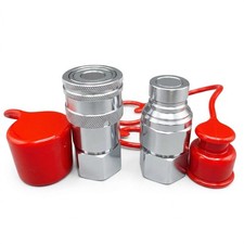 1/2 NPT Flat Face Hydraulic Quick Connect Couplers/Couplings Set w/Dust Caps ISO