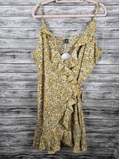 NWT SHEIN Curve Yellow Ruffles Floral Wrap Dress Boho Festival Women's Size 4X