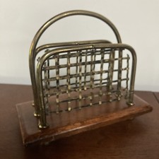 Antique English Letter Rack/ Mail Organizer Basket Weave Brass on Wood Base