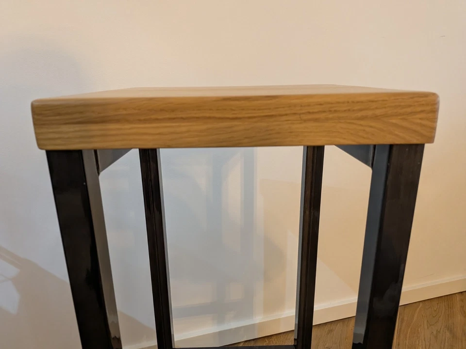 Barhocker Stahl Eiche 78 cm Hoch / Stuhl massiv Barstuhl schwarz Metall Hocker  - Bild 4 von 4