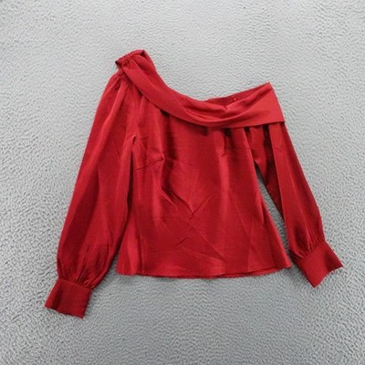 ASTR the Label Womens XS Brick Red One Shoulder Satin Blouse NEW