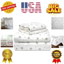 180 GSM Velvet Feel Luxury 100 Cotton Printed Flannel Sheet Set, Full, Stars...