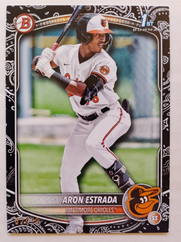 (#2/10) 2025 ARON ESTRADA BOWMAN PROSPECTS #BP-33 BLACK BANDANA ORIOLES RARE RC