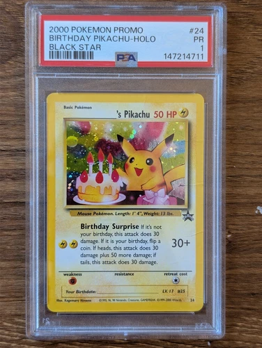 2000 Pokemon Black Star Promo PSA 1 Birthday Pikachu Holo #24 FRESH GRADE CASE
