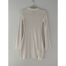 Divided Cream Ribbed Knit Long Sleeve Mini Dress Fitted Stretch Neutral