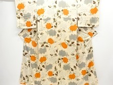 7640612: JAPANESE KIMONO / ANTIQUE KIMONO / SILK / KINSHA / FLOWER