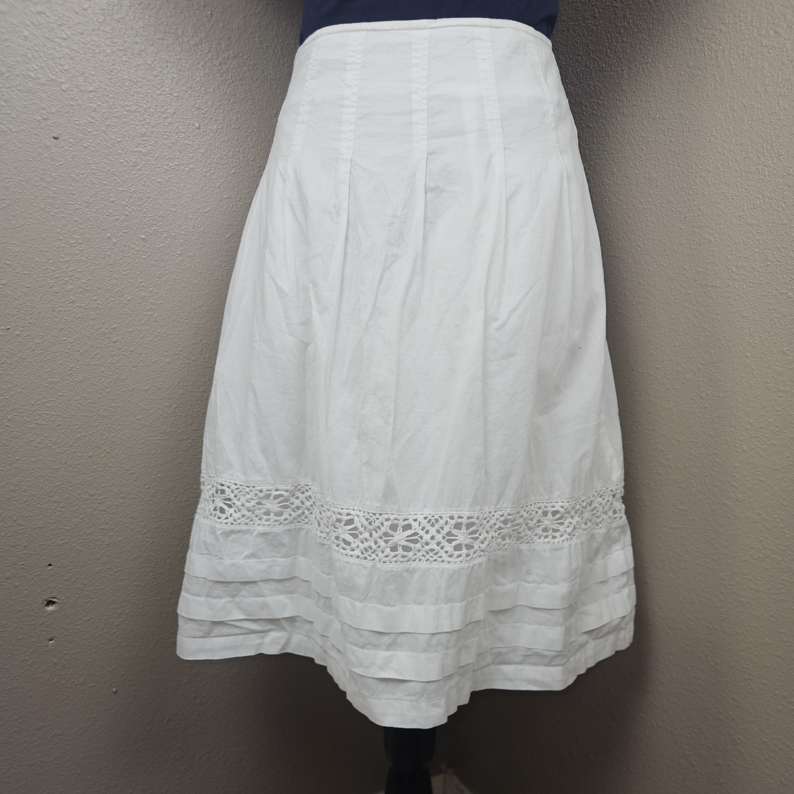 Cottagecore 100% Cotton White Midi Skirt L Boho Prairie Crochet Coastal Cowgirl