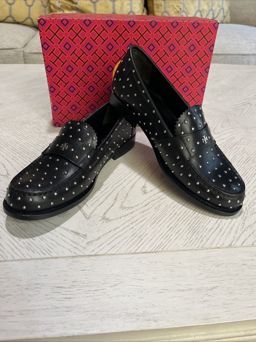 靴 TORY BURCH Studded Blue Suede Flat shoes Tory Burch Womens Ballet Flats Shoes Blue Suede Slip On