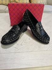 NIB 378 Tory Burch STUDDED Perfect Black / Silver CLASSIC LOAFERS Size 8 US